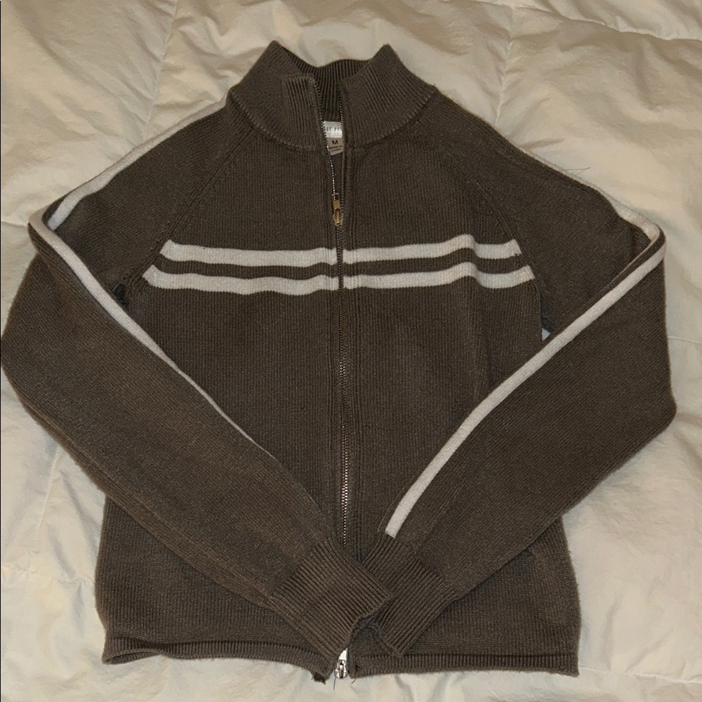 Brown and White Women's Cardigan Sweater